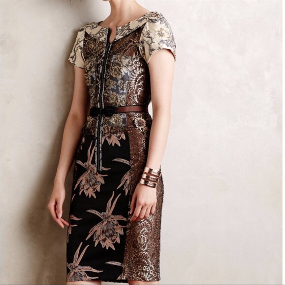 Floral Lace Pencil Dress in Black and Brown